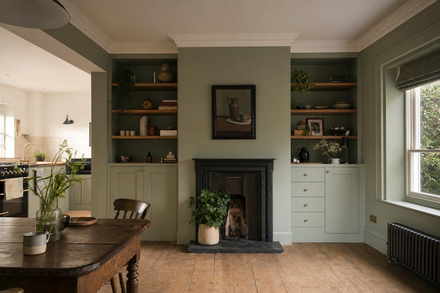 Bespoke alcove joinery in a UK period home kitchen and dining space