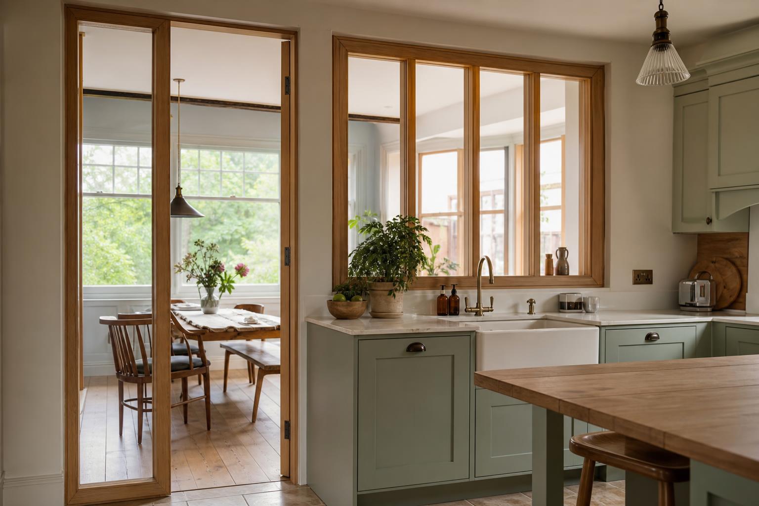internal-kitchen-windows-featured Bespoke timber framed internal kitchen window between a UK kitchen and dining room