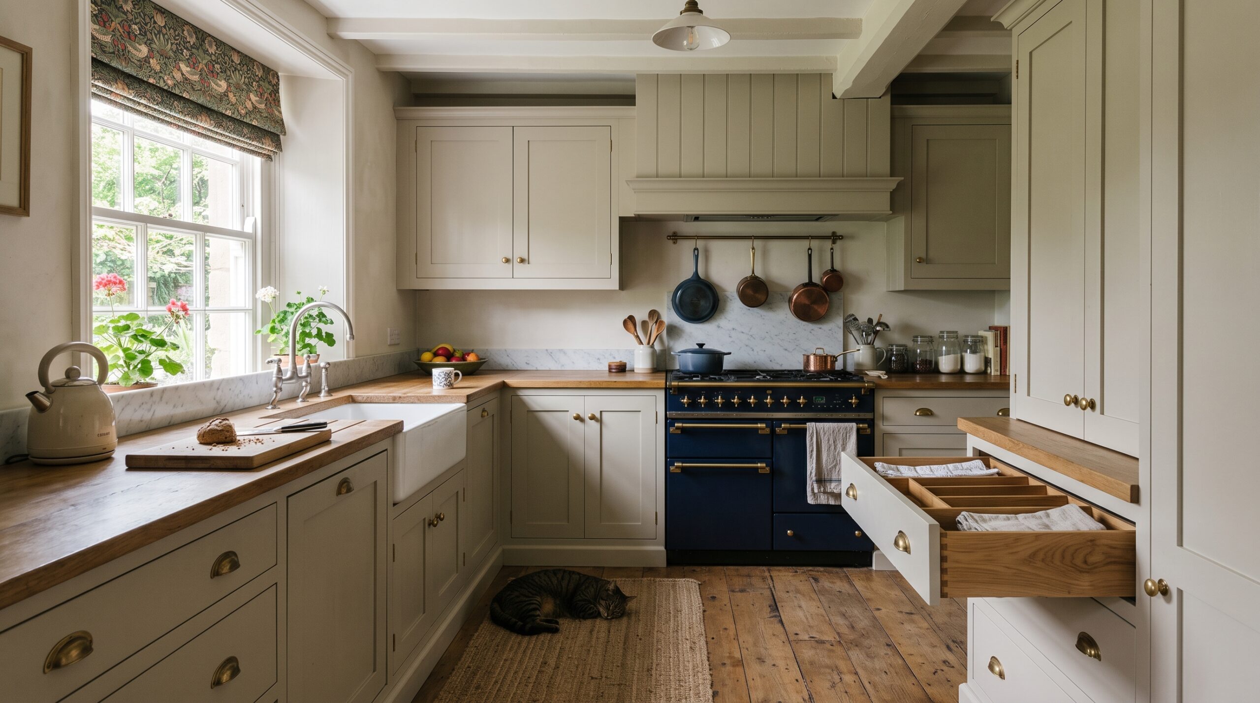 Quiet bespoke kitchen design with fitted joinery in a UK home