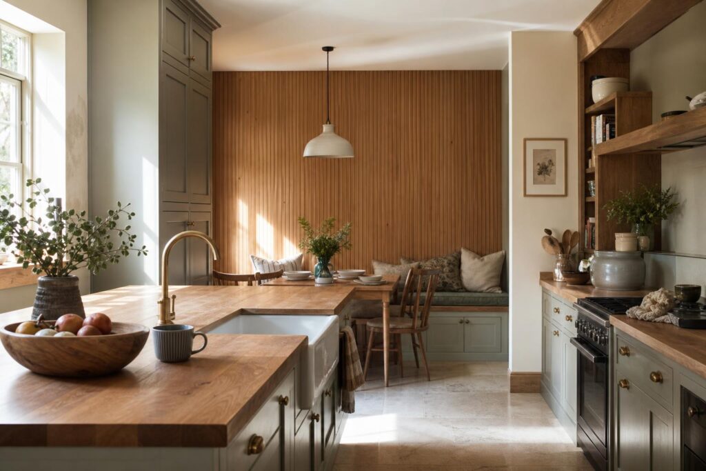 Quiet bespoke kitchen design with timber joinery and calm natural light