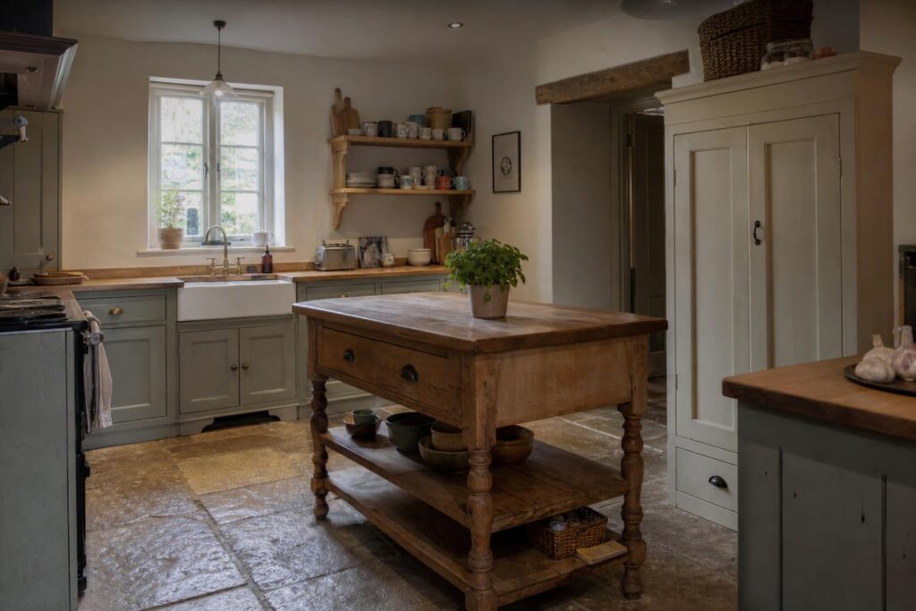 Bespoke unfitted kitchen with freestanding furniture-style joinery