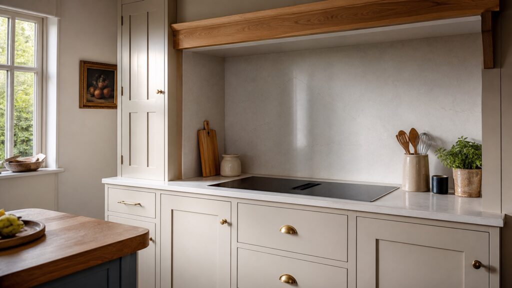 Bespoke fitted kitchen with discreet hob extraction and handmade cabinetry